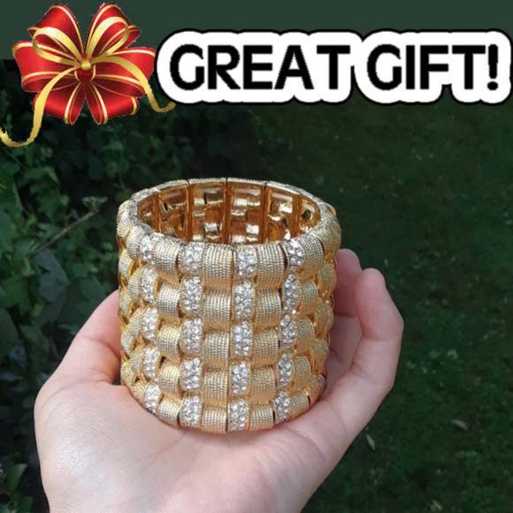 NEW Melania Textured Stretch Bracelet w/Crystals - Picture 1 of 8